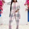 Women Plus Size Round Neck Long Sleeve Printed Layered Top Long Pants Two Piece Set