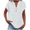 2025 Women's Solid Color V-Neck Buttoned Cotton-Linen Short-Sleeve Top