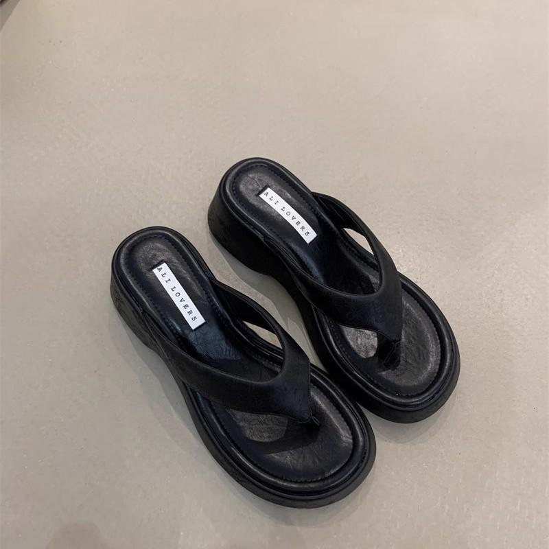 Sweet Leopard Print High-heeled Flip-flops 2025 New French Temperament Elegant with Skirt Toe Thick Bottom Cool Slippers