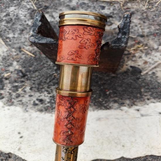 Brass Telescope Spyglass with Leather Case Dollond London 1920 Engraving 40.64 Cm Nautical Maritime Decor Gift Wedding Anniversary Birthday Christmas