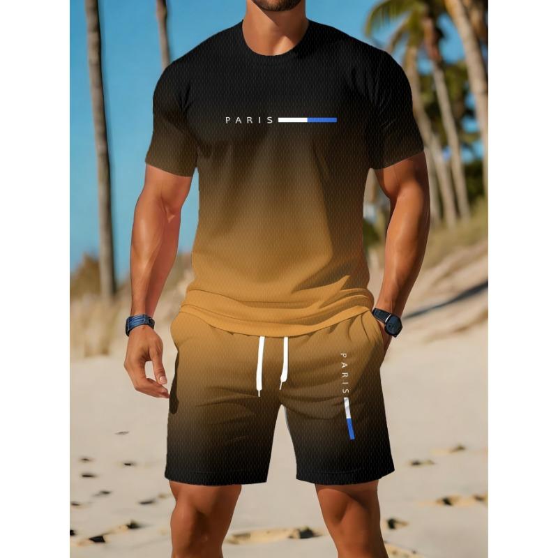 Casual Sports Suit Breathable Outdoor Casual Men's Round Neck T-shirt Shorts Pants Suit Summer