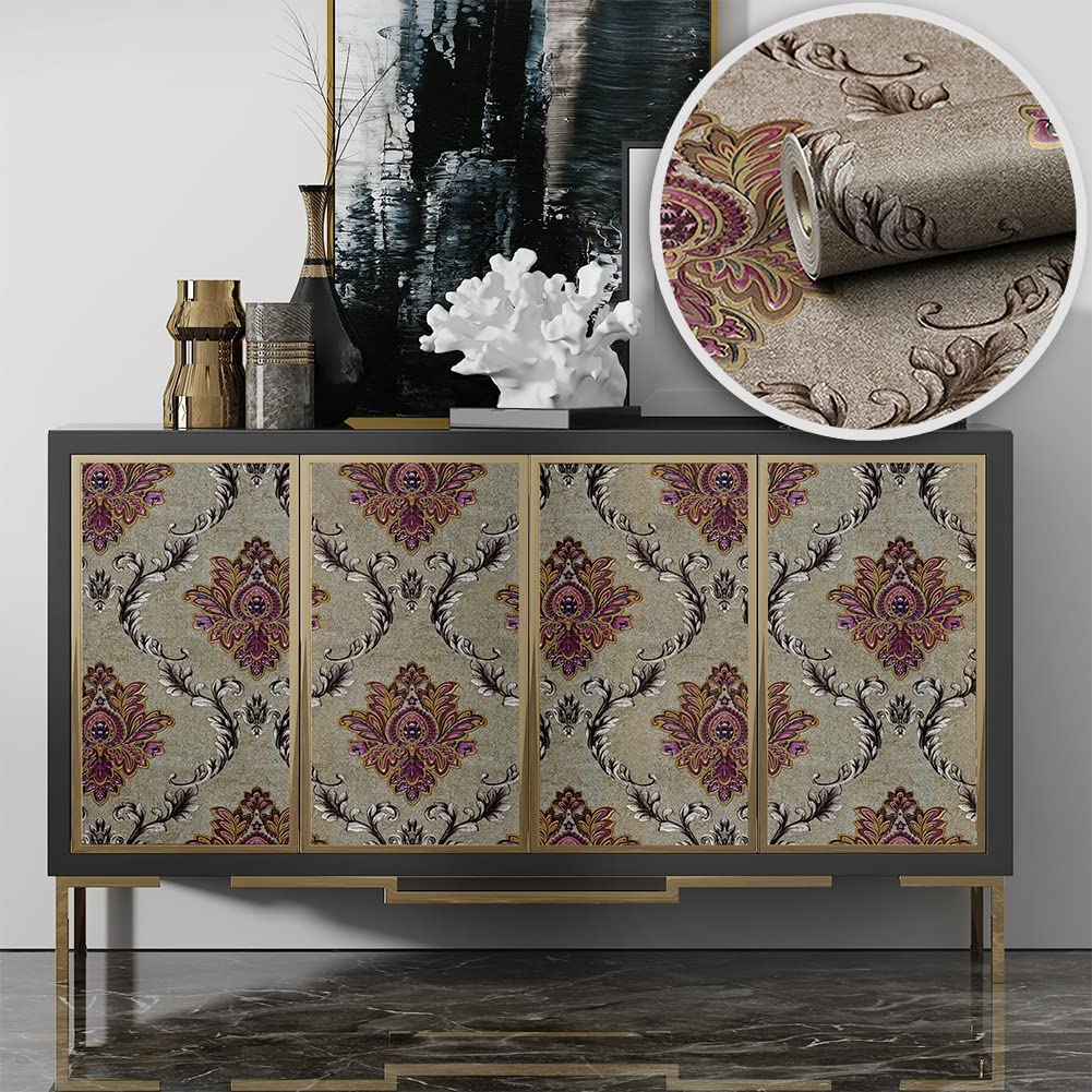 Damask Peel and Stick Wallpaper Removable Self-Adhesive Contact Paper for Drawer Liner Shelf Cabinets Furniture Wall Home Decor