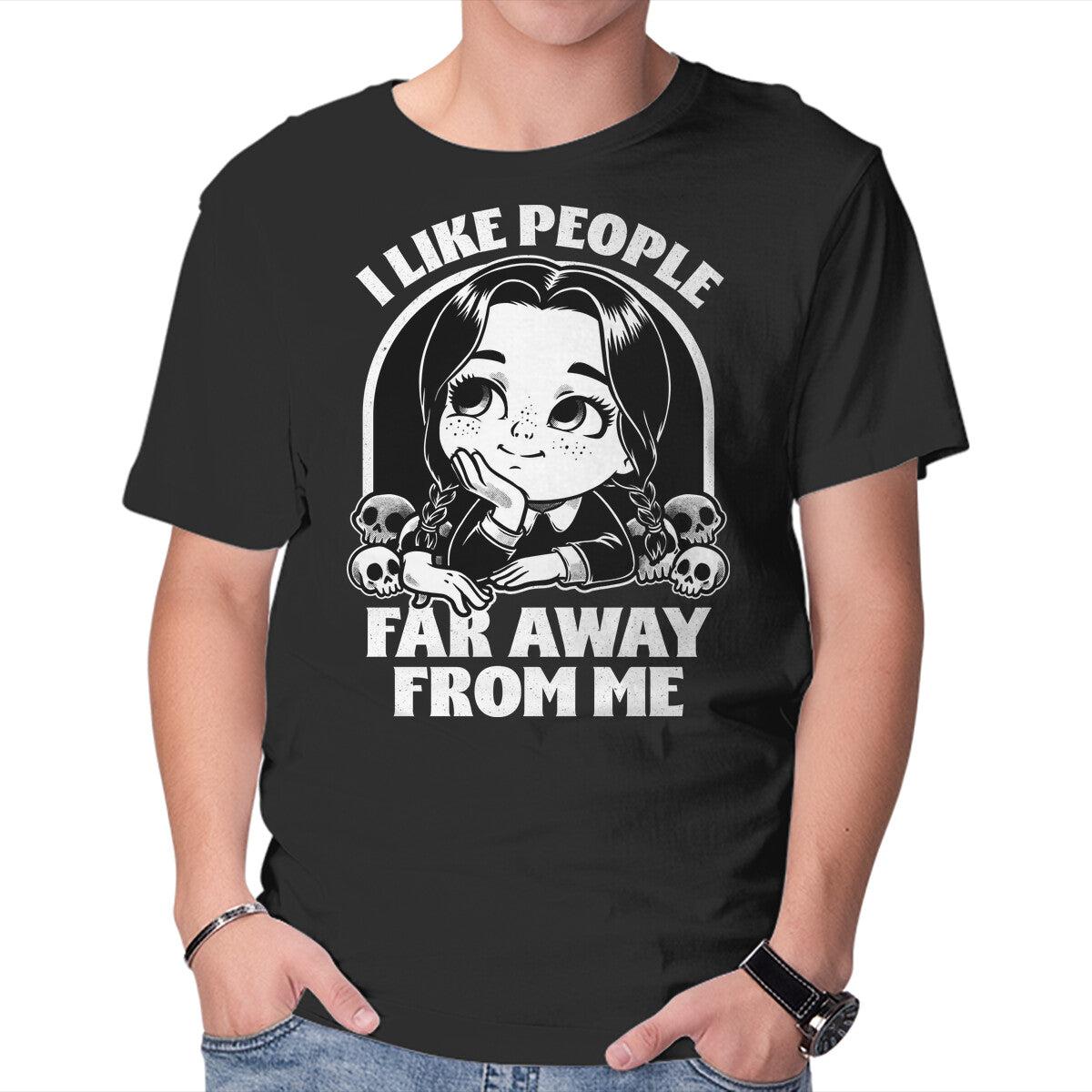 Unisex Crew Neck T-Shirt Goth Girl Hates People Graphic Short Sleeve Casual Tee XXL