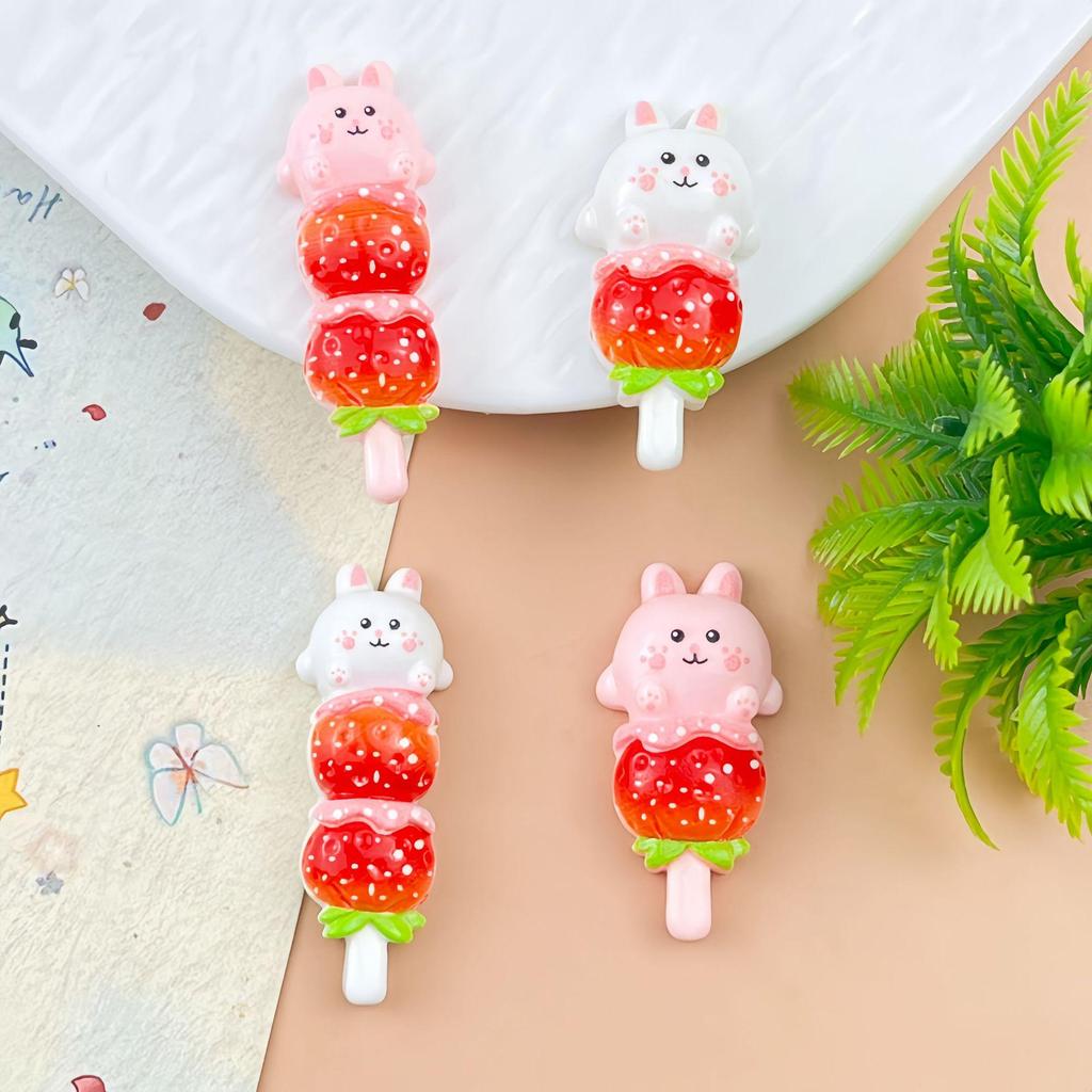 Cartoon Strawberry Rabbit Resin Accessories for DIY Crafts: Hair Clip, Keychain, Magnet, Luggage Tag, Phone Case.