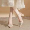 Ankle Strap Crystal Sandals for Women Pointed Toe High Heels  Shiny Rhinestones Square Heeled Pumps