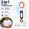 Mini Portable White Wireless 2-in-1 Fan with LED Lighting and Neck Strap – 5 Speeds – 1200 mAh Battery – USB-C – Co