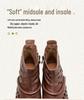 Shanghai Jiezhou 2024 Sandales Bottes Hautes Découpes Rétro en Cuir de Vachette - Chaussures Décontractées Confortables Polyvalentes pour Femmes