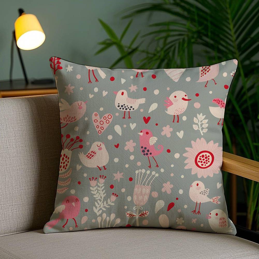 Natural Flowers And Animals pattern Pillow Case Anti-dustmite Pillowcase Invisible zipper silky short plush Sofa cushion cover