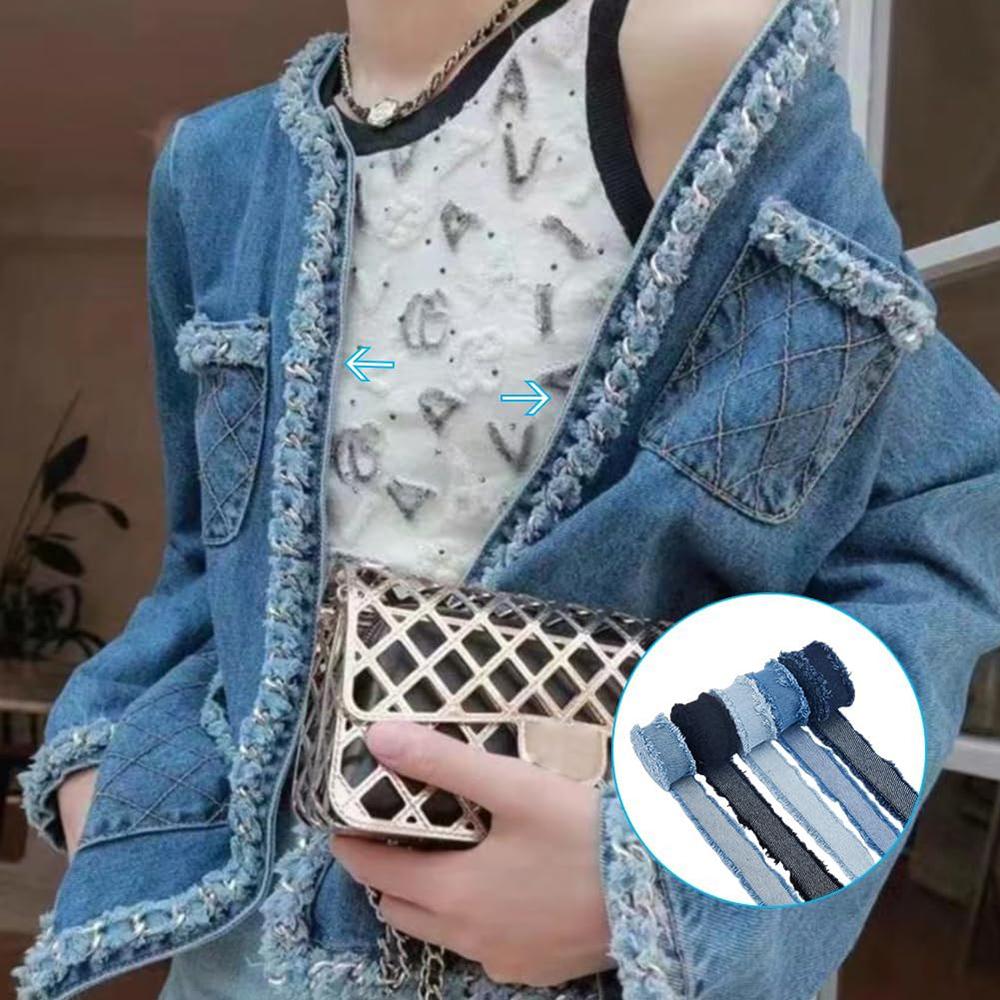 2Yards Multicolored Fringe Frayed Denim Fabric Ribbon DIY Sewing Crafts Gift Wrapping