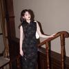 Black Sleeveless National Style Cheongsam Floral Printing Long Chinese Improved Young 1011 New Women's Retro Long Dress