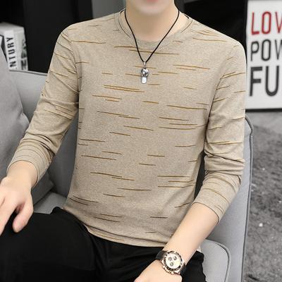 Frühling Herbst Herren Langarm T-Shirt Basisshirt Gestreiftes Poloshirt Rundhals Lässig Herren