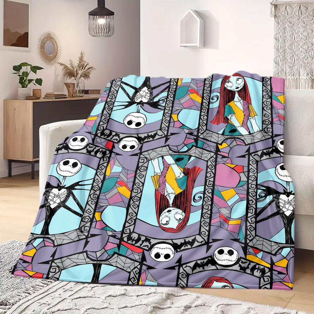 Jack Sally Print Cartoon Flannel Blanket for Sofas Beds Bedrooms Chairs Travel Picnics Home Decor Design