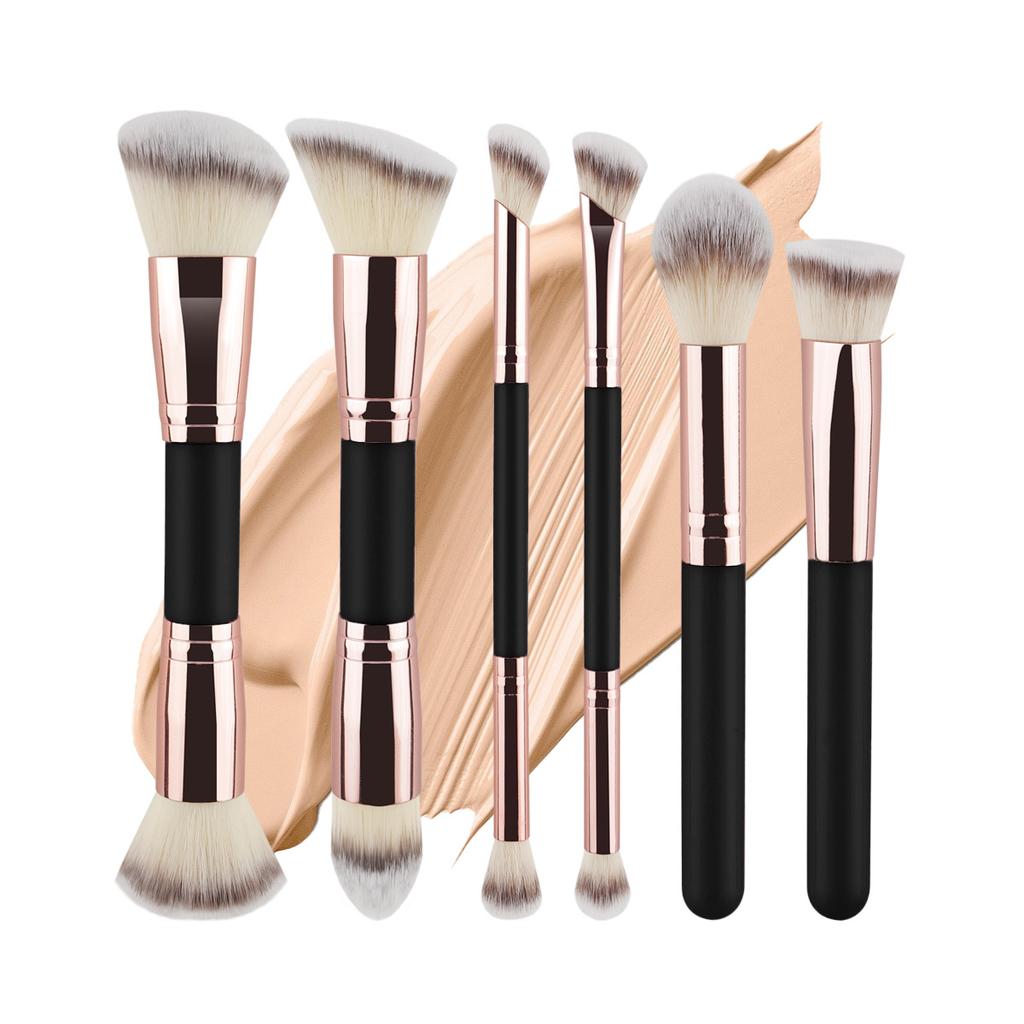 New 6 Double Head Foundation Blush Brush Eyeshadow Brush Grooming Brush Three-Color Hair Beauty Tool