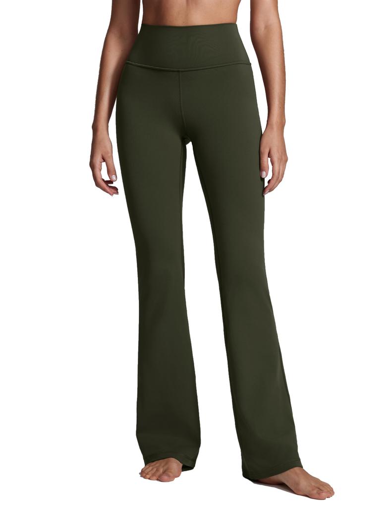 CRZ YOGA Flared Yoga with Olive Size M Leggings, High-Waisted, Stretch, Moisture-Wicking, Quick-Drying, Fitness, Pockets, 30"/32" Inseam, Butterluxe,