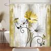 Teal Large Daisy Floral and Butterfly Shower Curtain Turquoise Bathroom Curtain Waterproof Bathroom Decoration With Hooks