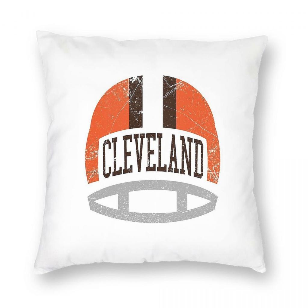 Cleveland Retro Helmet White Square Pillowcase Polyester Linen Velvet Pattern Zip Decor Pillow Case Home Cushion Cover