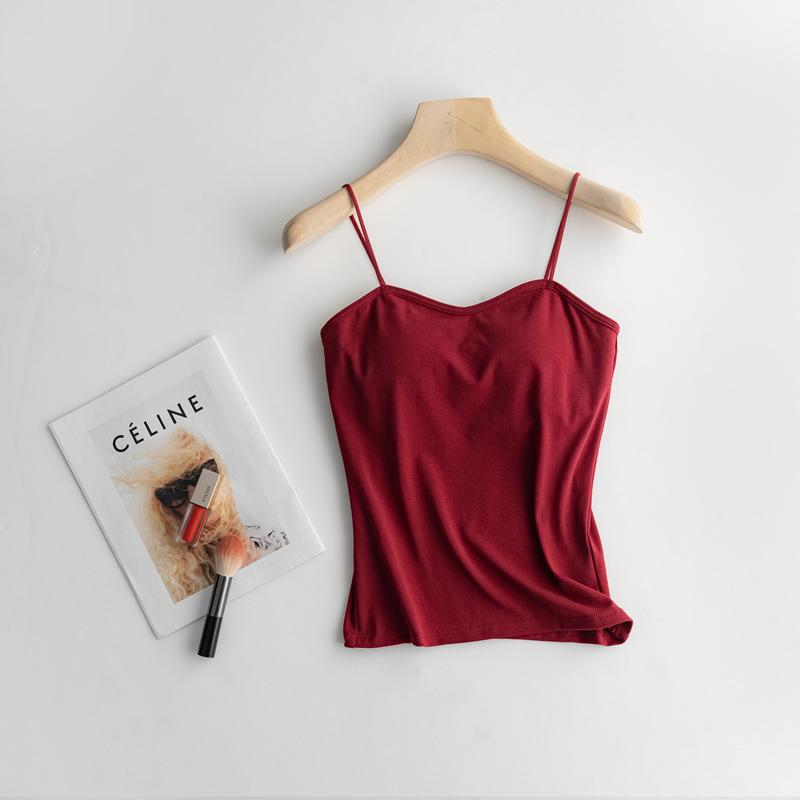 Women Cotton Camisole Tank Top Built-in Padded Bra Spaghetti Strap Basic Undergarment S-XL