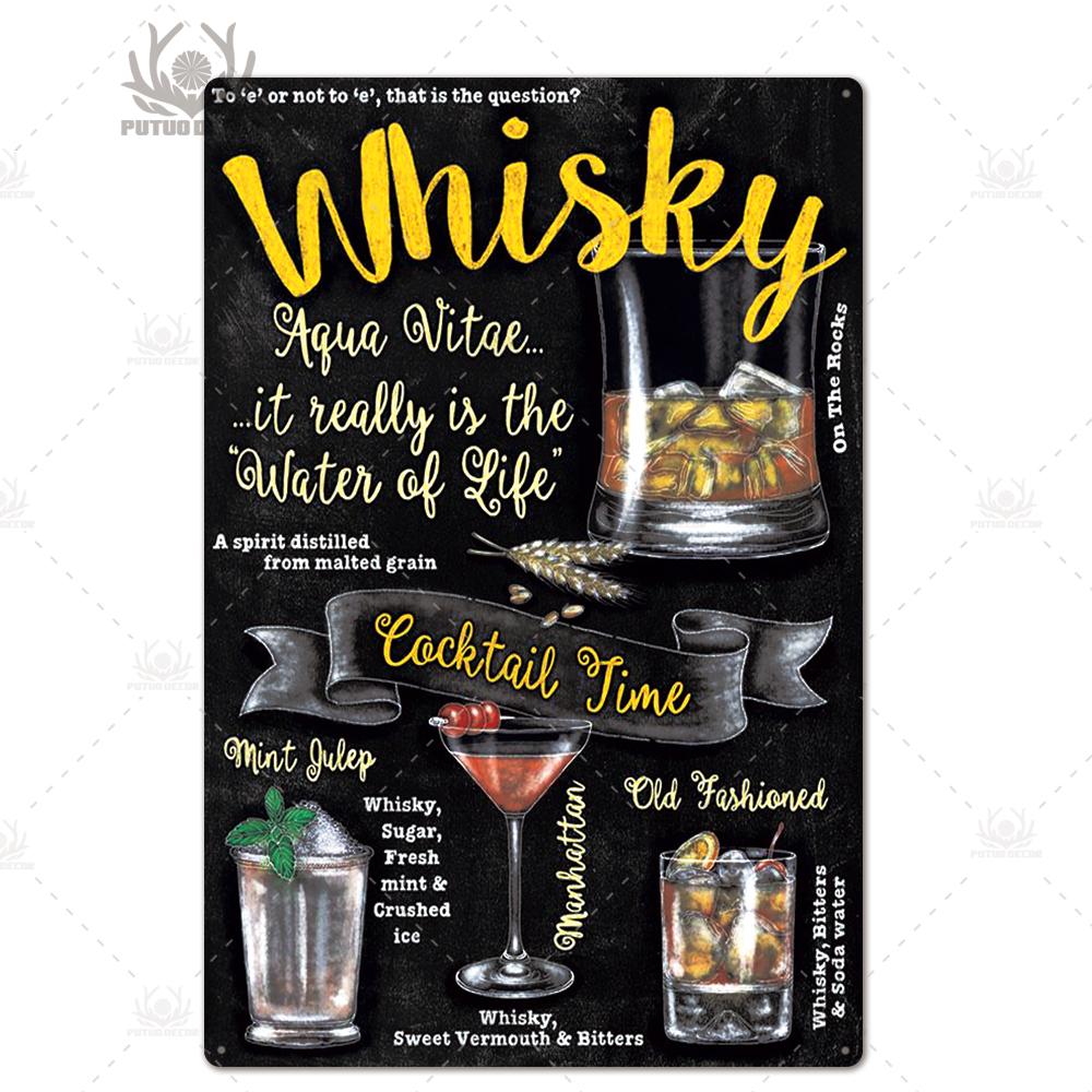 Putuo Decor Tin Signs Plaque Metal Vintage Cocktail Metal Sign Wall Decor for Man Cave Bar Club Iron Painting Decorative Plate