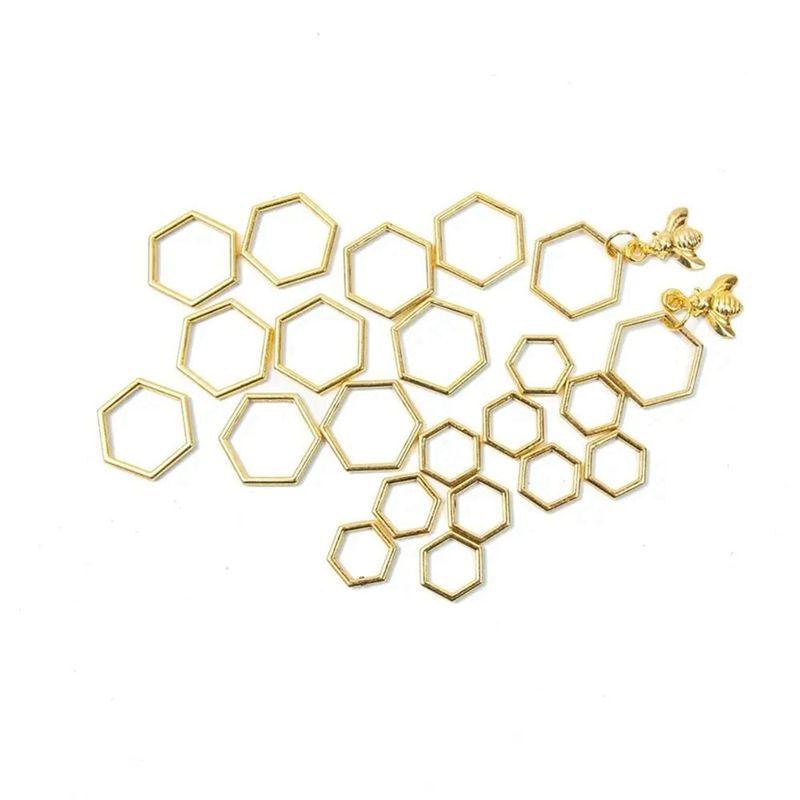 AEE4-Hexagon Bee Pendants Knitting Stitch Markers Gold Color Crochet Locking Needle Clip Knitting Tools Sewing Supplies