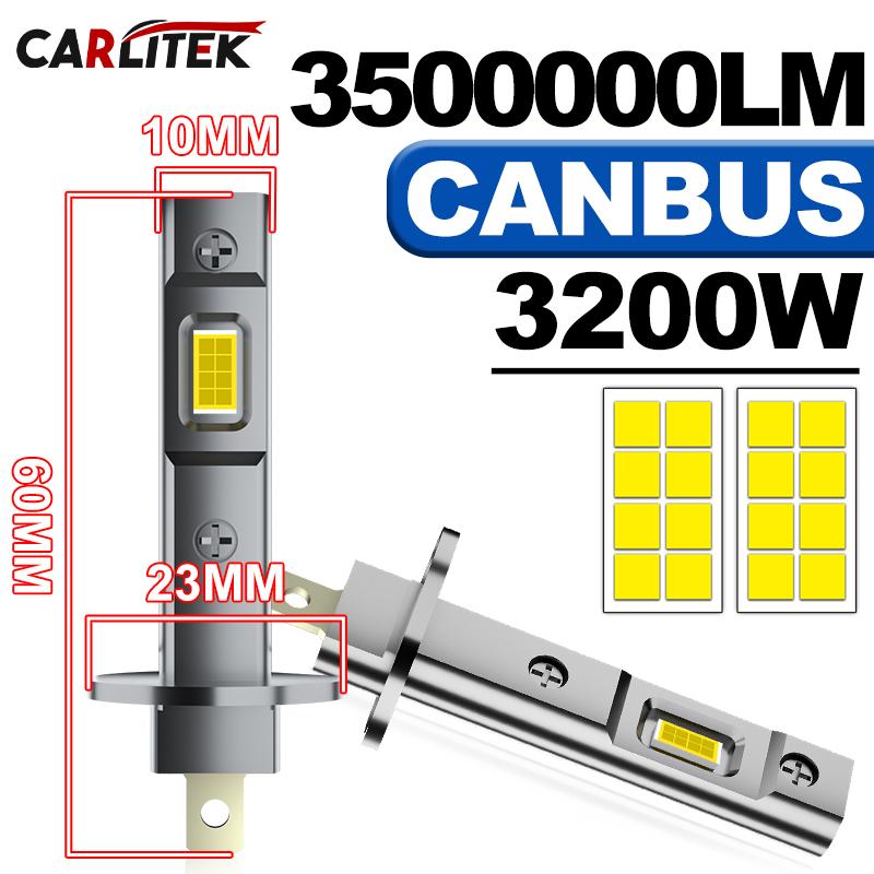 H1 LED Headlights 3500000LM 6000K 3200W 16PCS 7585 CSP High Low Beam Turbo Auto Light 1:1 Fanless Mini 12V H7 H4 H3 +600% Bright Plug and Play