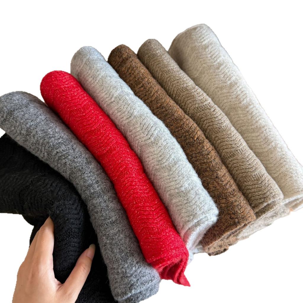 Winter new wavy knitted scarf women's solid color blended thickened warm scarf shawl dual-purpose