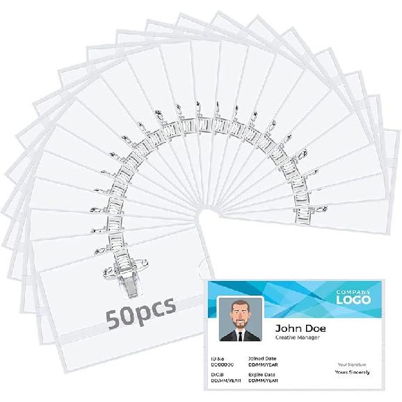 100 шт. Бейджи с именем, Пластиковые держатели для бейджей, Держатели для бейджей с именем, ID-карты, Водонепроницаемые бирки, Прозрачный бейдж + 100 шт. Металлические зажимы для бейджей для персонализированных бейджей с именами 50pcs