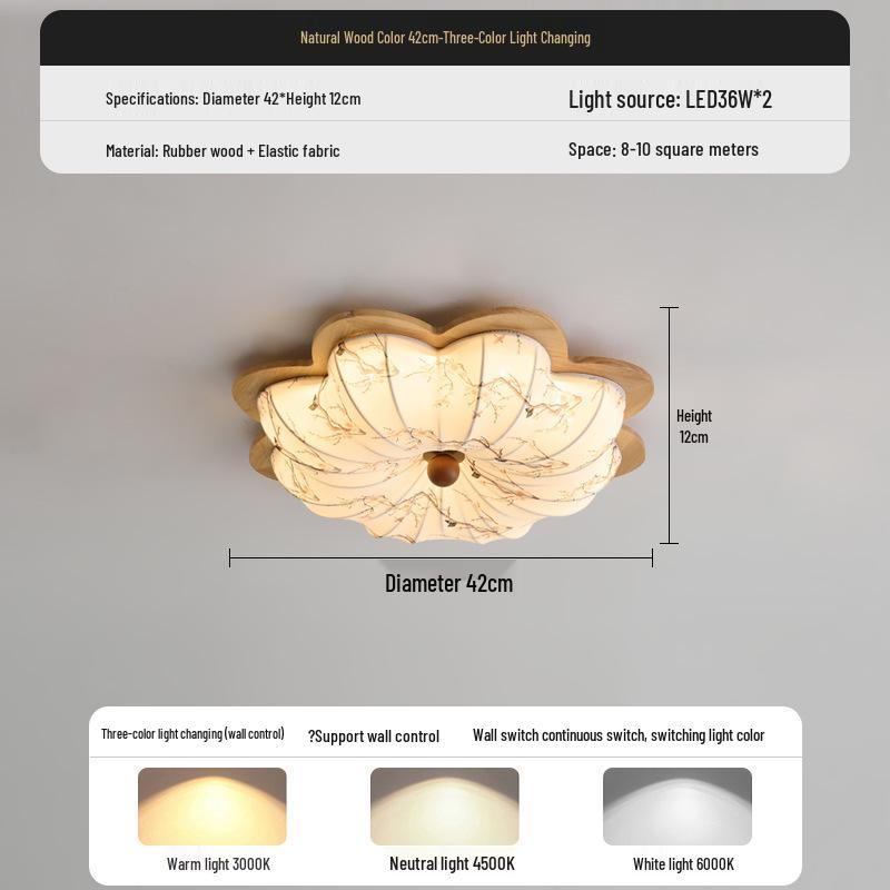 Chinese Song Dynasty Chandelier: Retro Fabric & Walnut Wood Zen Ceiling Light