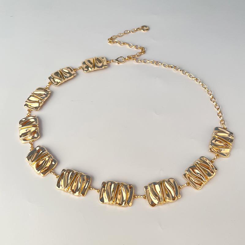 Irregular Rectangular Metal Waist Chain Women's Dress Accessories Niche French High-end Belt Woven Chain
