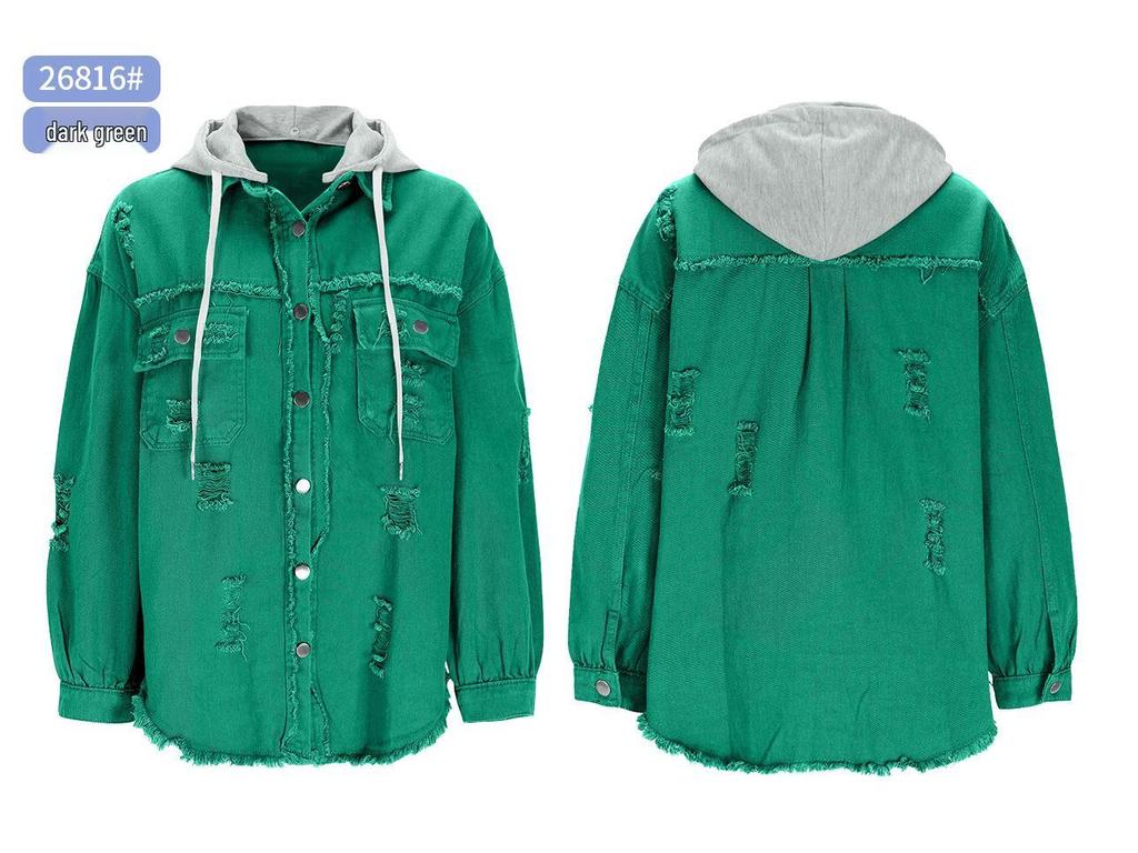 Trendig damjacka i denim, medellång, lös, fransad - Europeisk & Amerikansk Stil Mode Slag Casual Kläder
