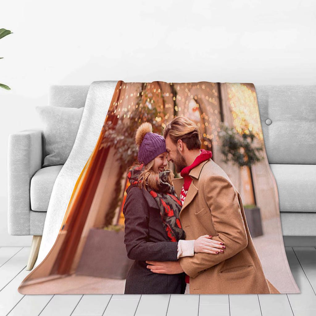 1pc Custom Blanket Your Photo Family Picture Printed Cozy Flannel Blanket Living Room Bedroom Decor Customized for Birthday Gift