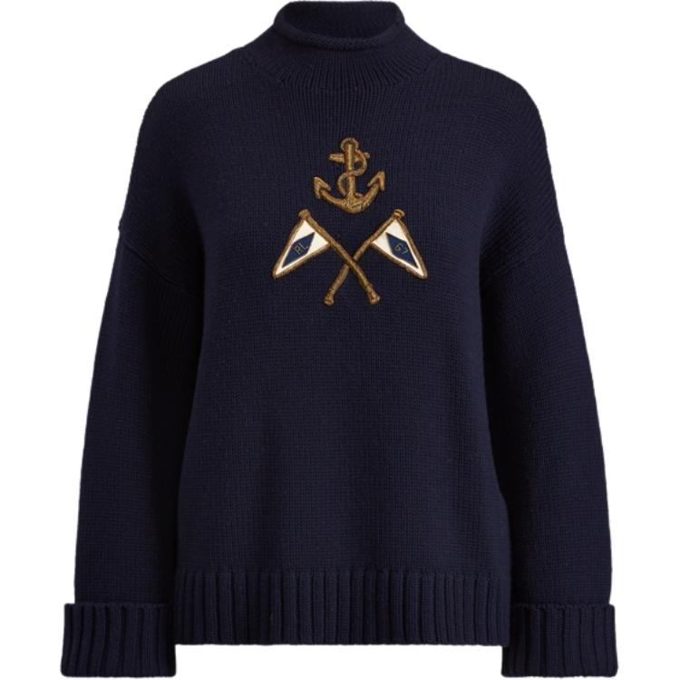 Ralph Lauren Crest Logo Embroidered Long Sleeve Pullover Knit Sweater Women 211762022-001