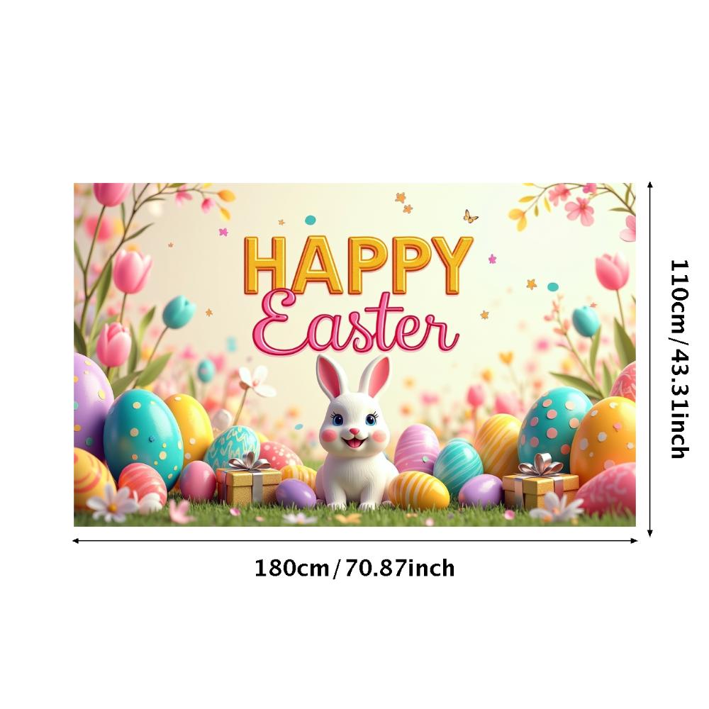 Happy Easter Backdrop Banner Easter Egg Bunnies Photography Prop Decorations Garden Party Supplies Background Spring Decor