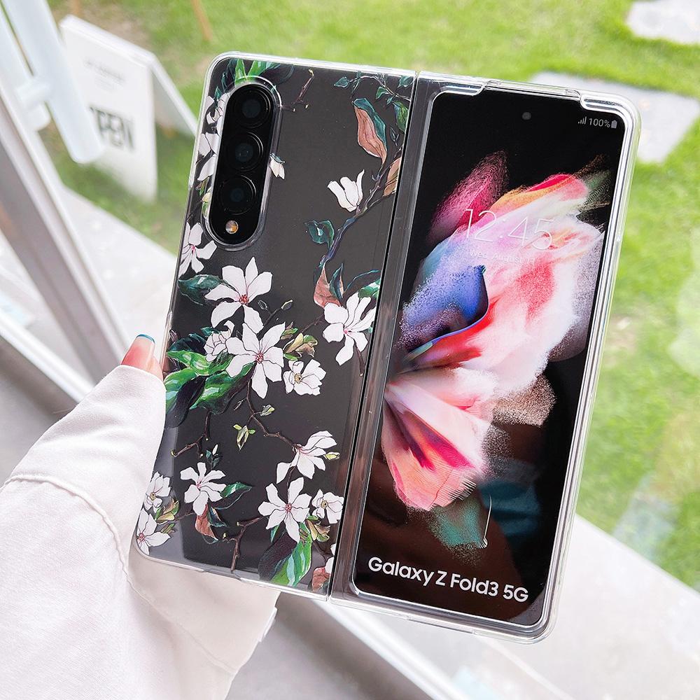 Woman Cute Colorful Flower Phone Case For Samsung Galaxy Z Fold 3 5g Clear Hard Pc Cover For Z Fold3