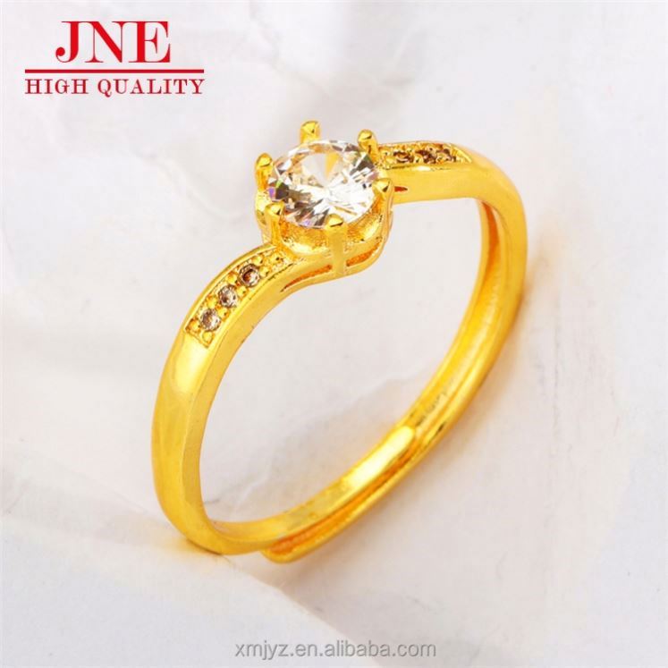Brass Gold-Plated Fashion Simple White Diamond Ring Ins Vacuum Plating Gold Jewelry Hair Jewelry Opening Ring
