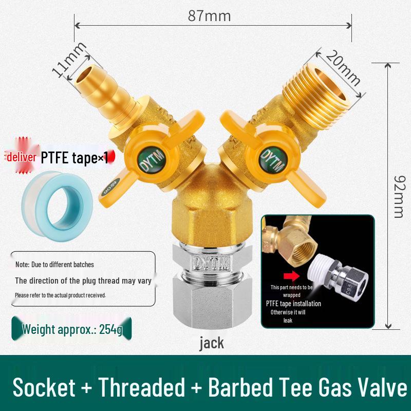 Shieldyun Gas Three-Way Valve with Switch for Natural Gas Meter Pipeline - Ball Valve Connector