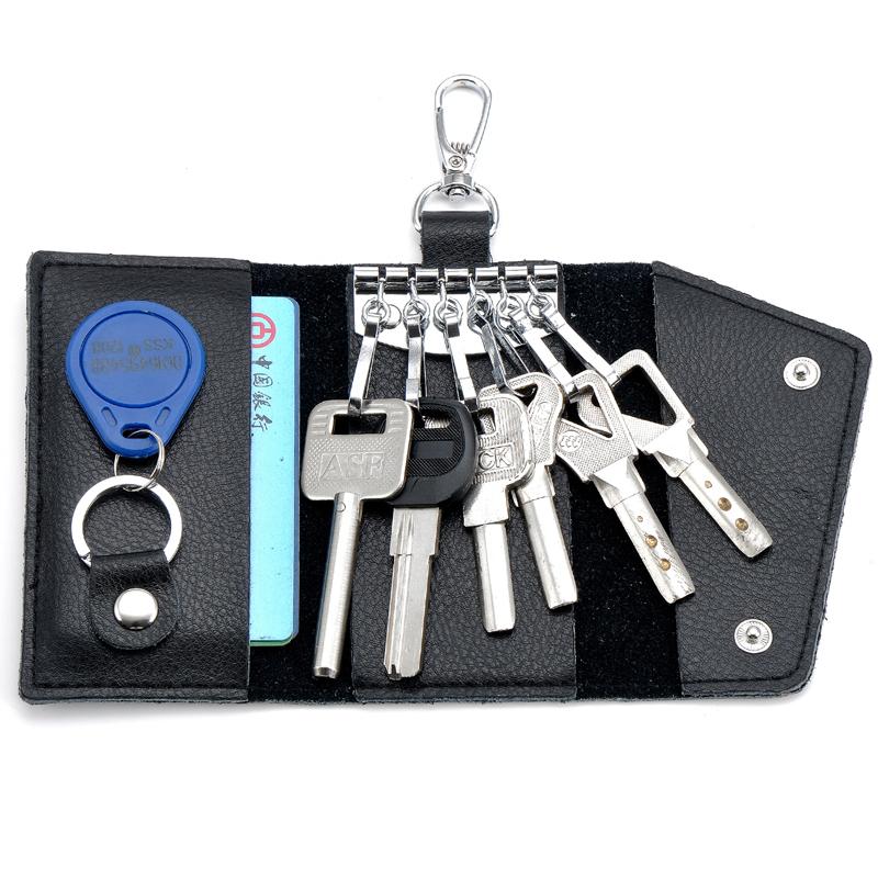 Portable Leather Keychain Men Women Housekeeper Key Holder Organizer Pouch Cow Split Car Key Wallet Key Case Mini Card Bag