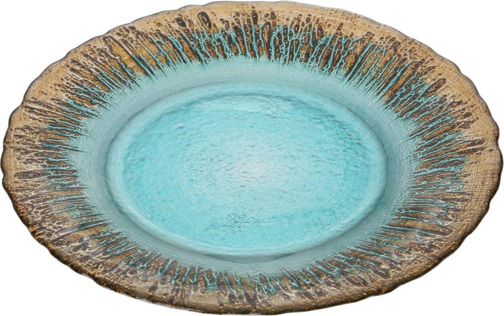 Vetro Felice Medium Plate, Turquoise and Gold, 21.5cm, "Happy Glass Flash" Design, 349122P
