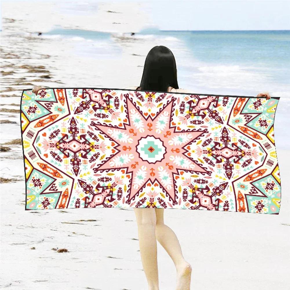 Summer Beach Towel Adult Absorbent Beach Towel Boho Geometric Pattern Quick Dry Bath Towel Travel Picnic Yoga Blanket Women Gift