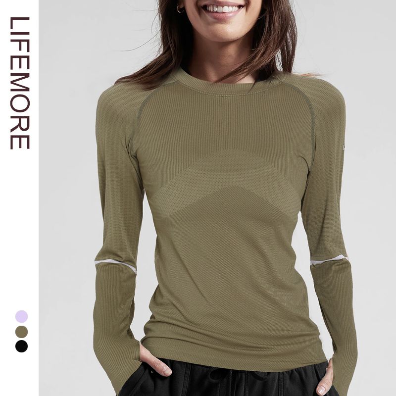 

Long Sleeves Women s Sports T-shirt Pilates Blouse Yoga Clothes Army Green S(45.00 kg-51.00 kg)