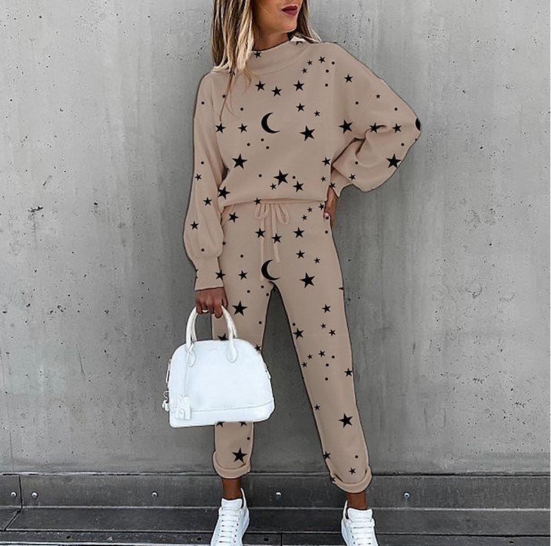 Autumn/Winter 2022 Women's Tie-dye High Neck Long Sleeve Fashion Casual Set