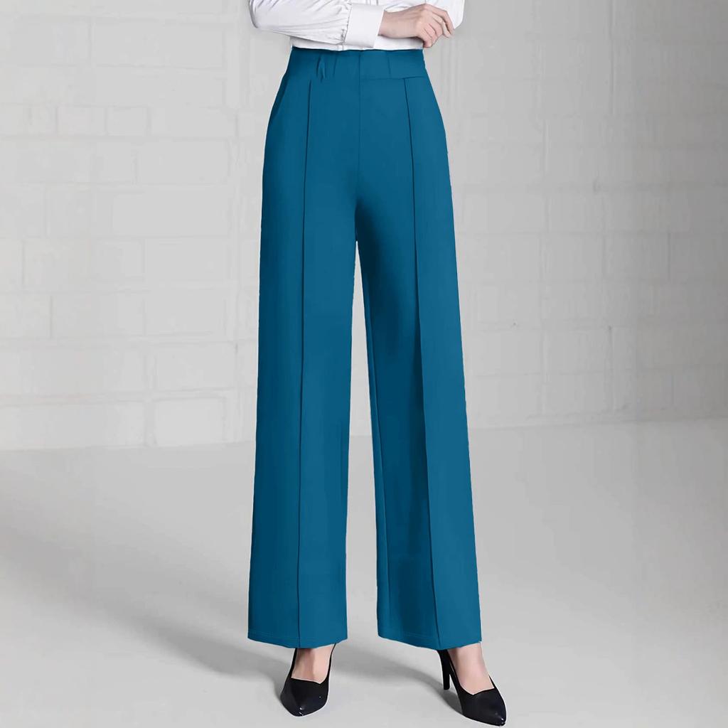 Women's High Waist Solid Color Wide Leg Pants Casual Elastic Waist Business Trousers