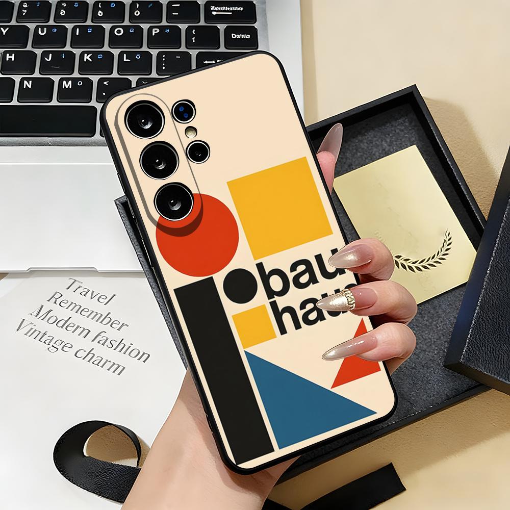 Abstract Bauhaus-style Phone Case For Samsung S26 S25 S24 FE S23 S22 S21 Plus S20 Ultra Note20Ultra Black Soft Shell