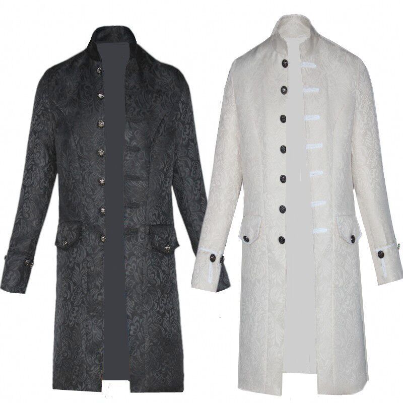 2018 European and American Men's Coats, Medieval Clothing, Solid Color Fashion, Steampunk Retro Men's Uniforms