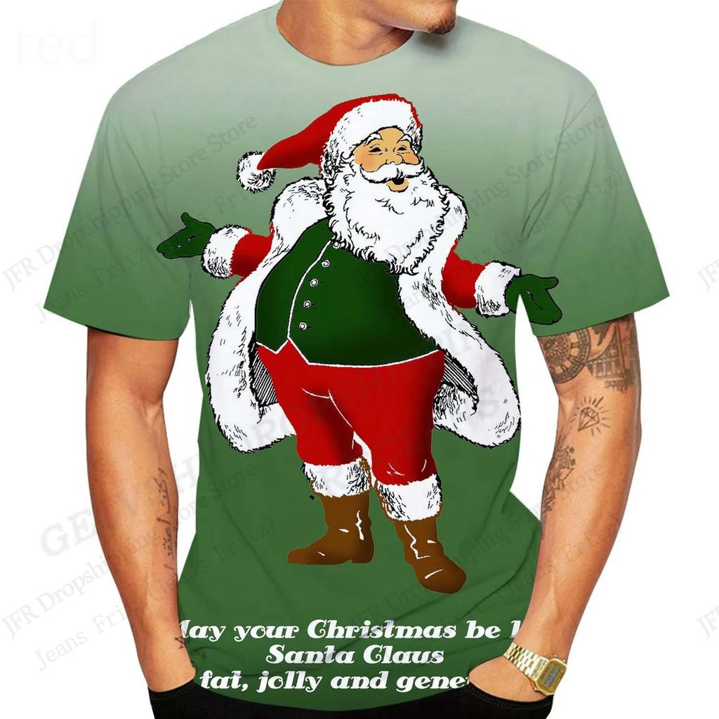 Men's Christmas Funny Santa Claus 3D Printed T-Shirt, Men's Fashion Hip-Hop Casual Short-Sleeve Top