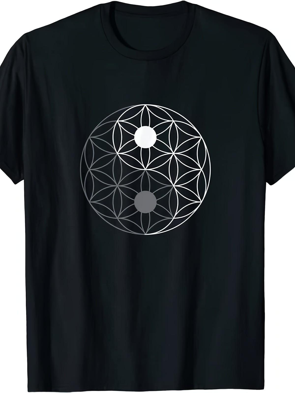 

Exclusive Premium T-Shirt Featuring a Sacred Geometry Yin Yang Flower of Life S разноцветный