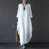 Plus Size Women Round Neck Cotton Linen Dress Long Sleeves Solid Color Retro Dress Summer Loose Maxi Dresses