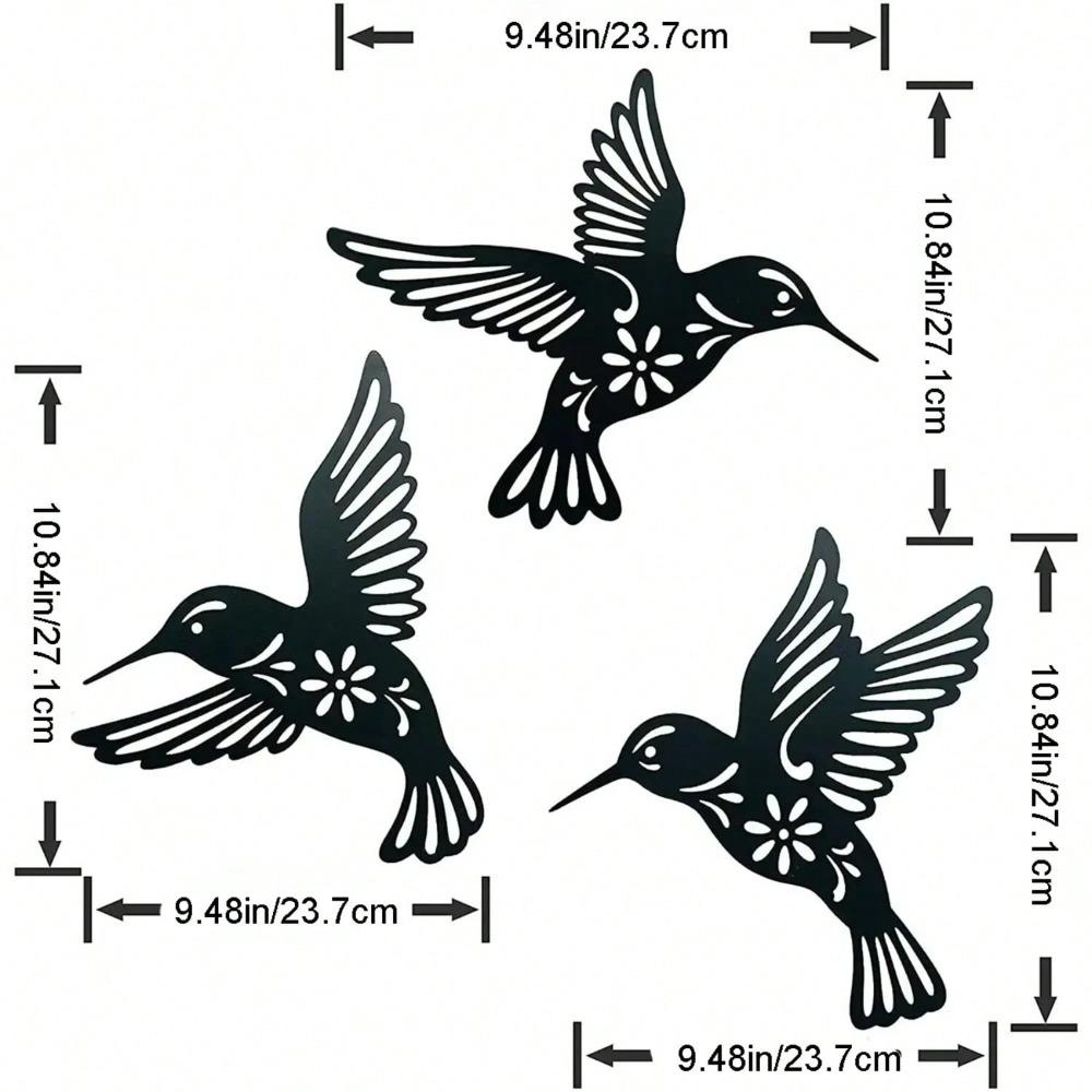 3D Metal Hummingbird Wall Art Set of 3, Modern Black Hanging Decor for Home Garden