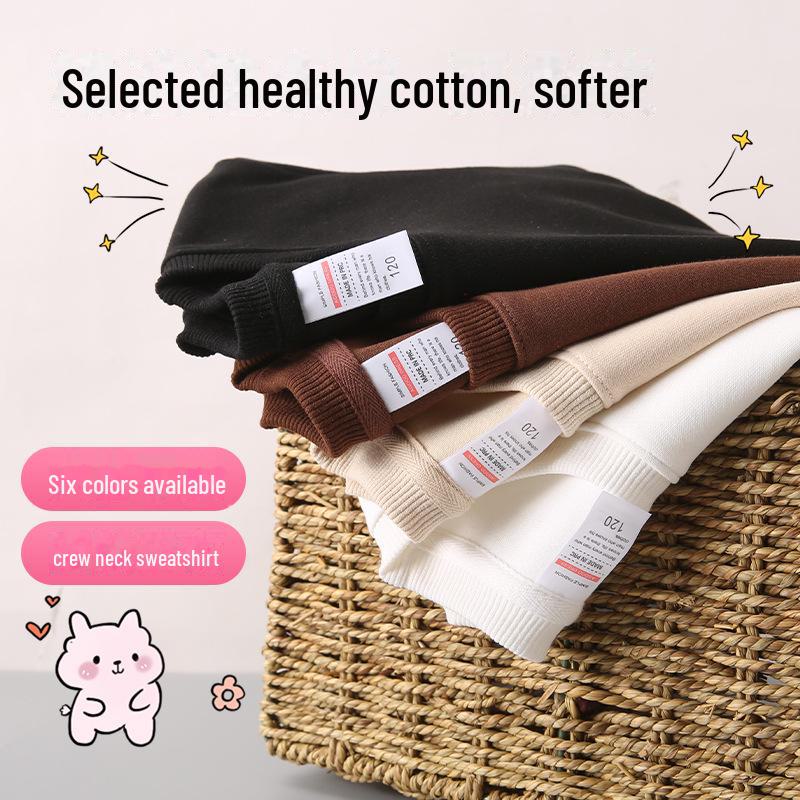 Dziecięca Bluza z Okrągłym Dekoltem z Pluszem dla Chłopców i Dziewcząt - Logo na Zamówienie, Jednolity Kolor, Jesień/Zima