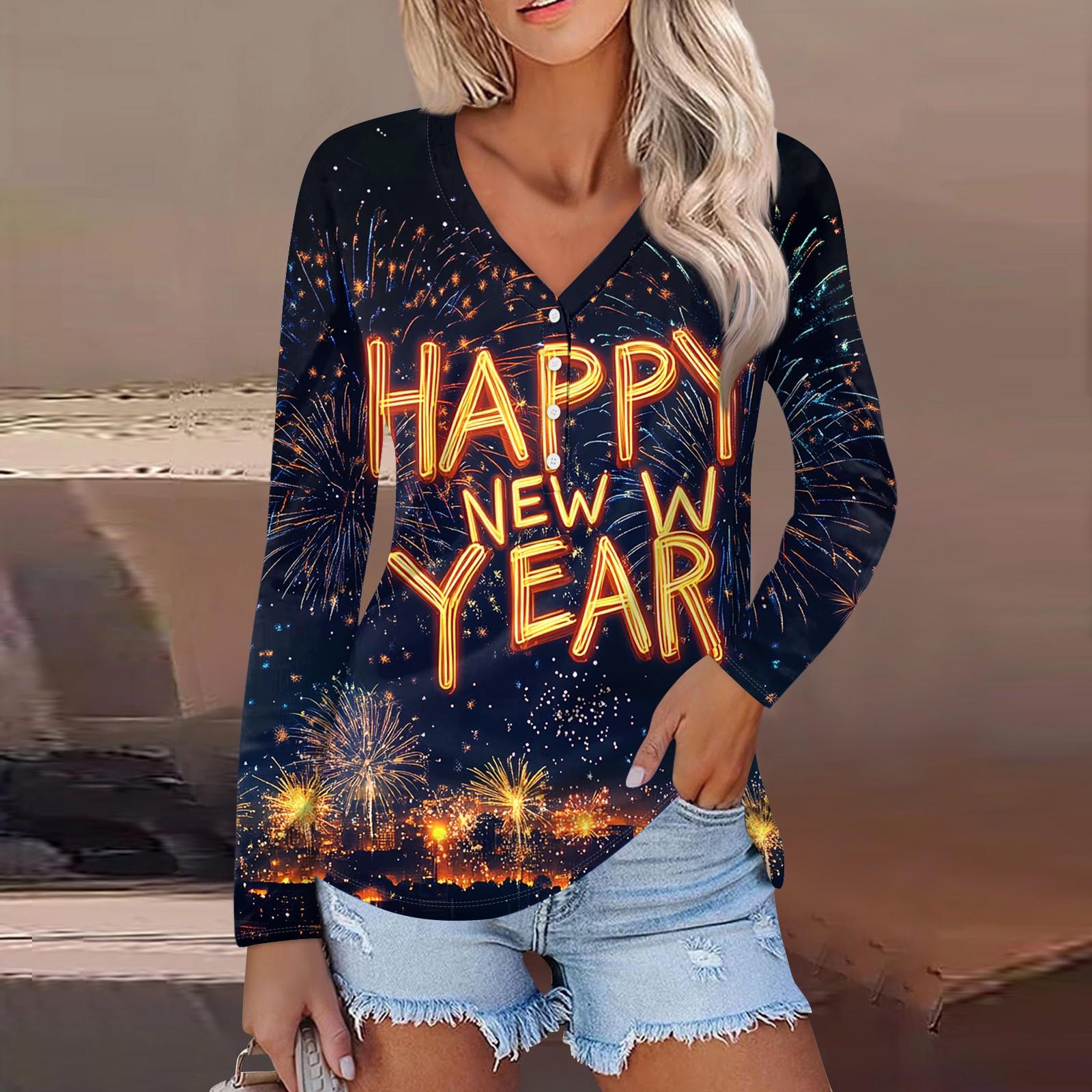 

Женская повседневная мода сексуальный комфорт рождественский принт V-образный вырез пуговицы длинный рукав L чёрный