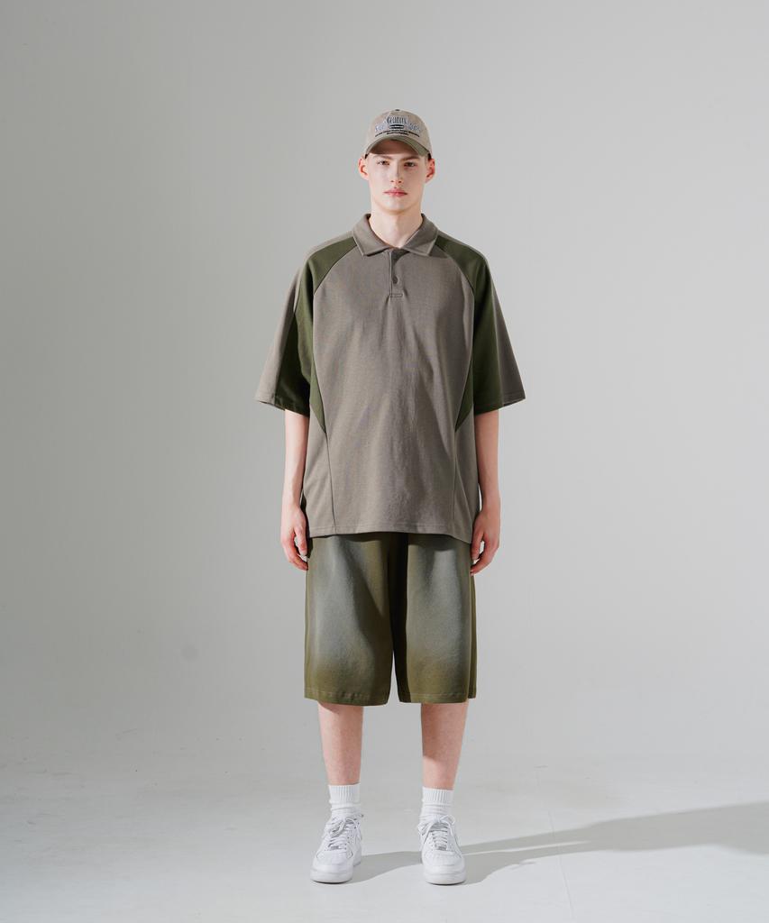 EZKATON Contrast Track Collar Short Sleeve T-Shirt Cement Shst6700